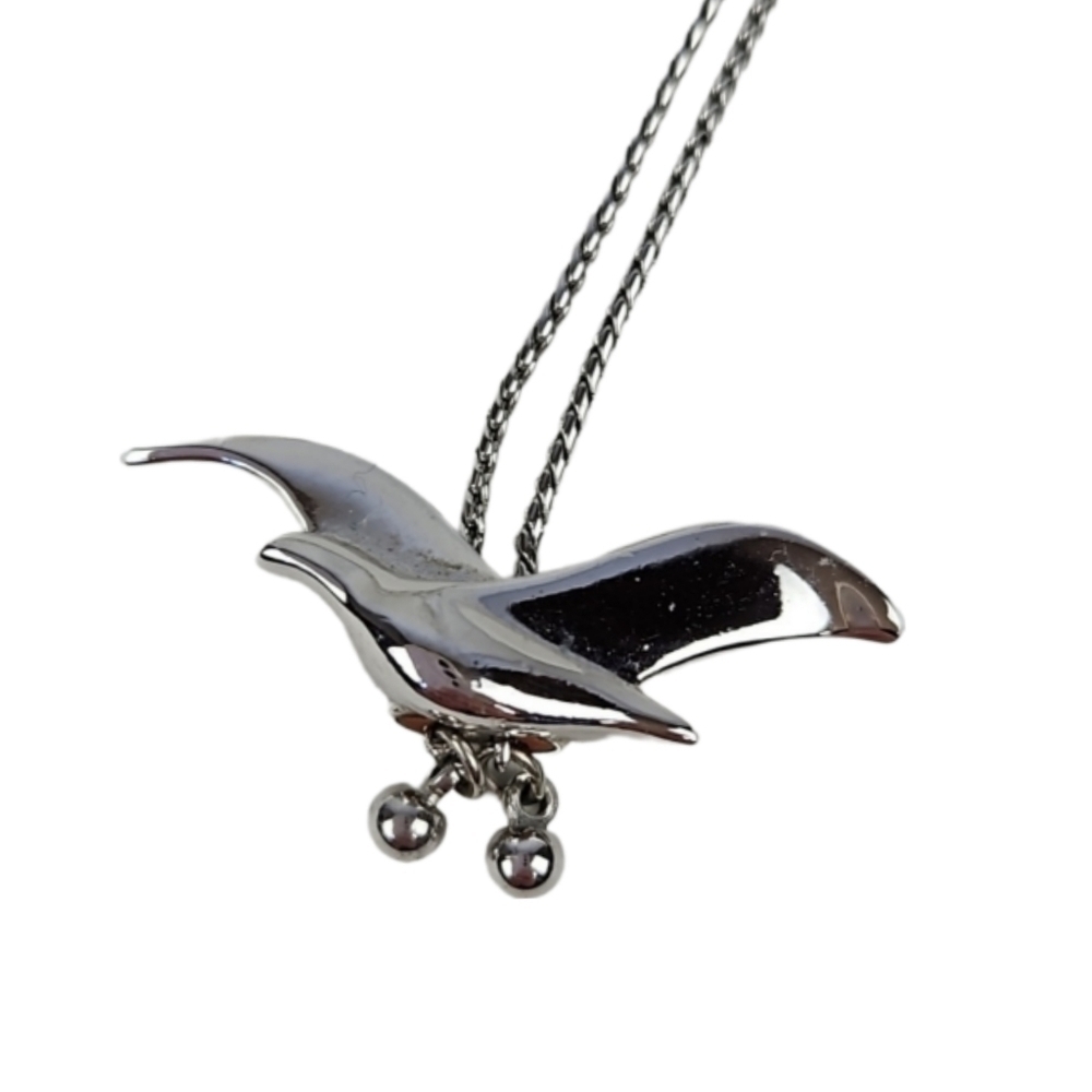Vintage 1980s Avon Silver Tone Seagull Lariat Bolo Necklace Nautical Coastal